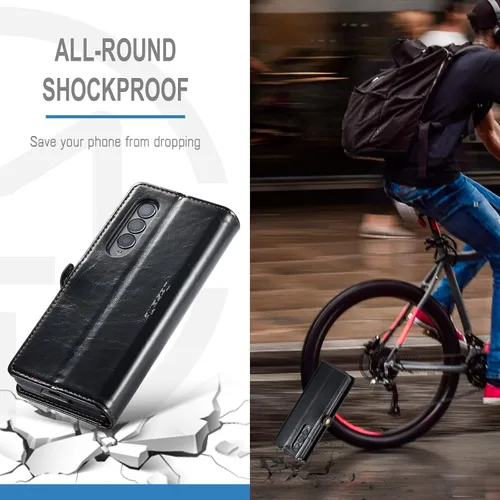 Vista 9 de Kowauri Funda para Samsung Galaxy Z Fold 4 5G, piel sintética, tipo cartera, con tarjetero y función atril, cierre magnético, protección a prueba