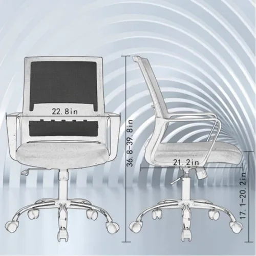 Vista 3 de Silla de oficina ergonómica, silla de computadora de malla con soporte lumbar y reposabrazos, silla de trabajo ajustable con respaldo medio, moderna