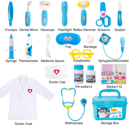 Vista 4 de Liberry Kit médico para niños pequeños de 3, 4 y 5 años, juego de médico para niñas y niños, kit médico de juego de simulación con estetoscopio