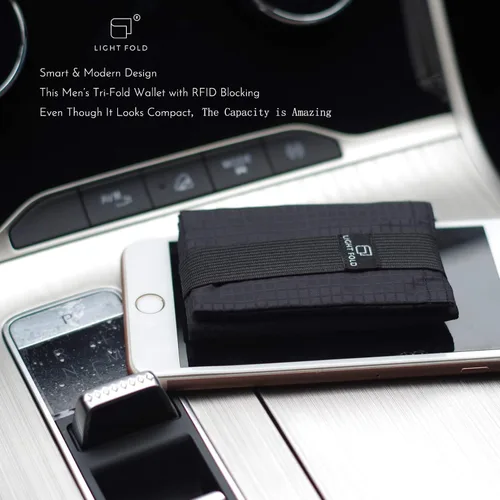 Vista 6 de LIGHT FOLD Slim Minimalist Wallets for Men Trifold Nylon Card Holder Men's Wallet Ultra Thin & Stylish Design Front Pocket Wallet with RFID Blocking