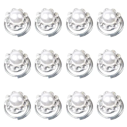 Vista 15 de Vpang 12 horquillas en espiral para el cabello, espirales, espirales, pinzas para el cabello para boda, novia, diamantes de imitación de perla, Tipo