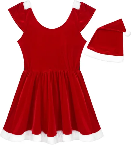 Vista 6 de TiaoBug Vestido de Navidad para mujer, disfraz de fiesta de Navidad, mini vestido con sombrero