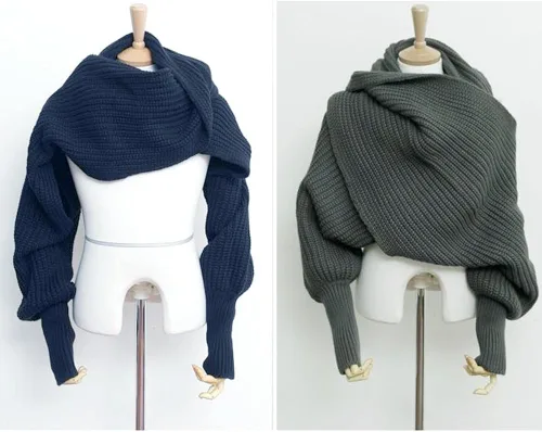 Vista 2 de Bufanda de otoño e invierno para mujer, con manga, de color sólido, de punto, con manga