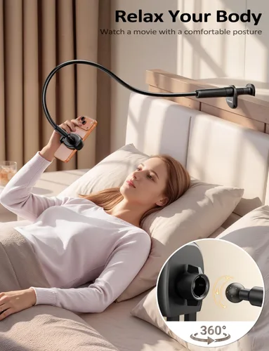 Vista 4 de Tryone Soporte para teléfono con cuello de cisne para cama, brazo flexible, ajustable, abrazadera de montaje para teléfonos celulares en el Negro