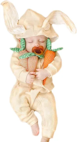 Vista 97 de Simplee Kids Enterizo con diseño de conejo de Pascua con capucha, para bebé, overol con cremallera y orejas largas