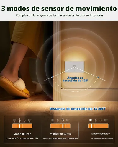 Vista 4 de wowatt Luz de escalera recargable con sensor de movimiento, luces de noche blancas con montaje magnético, luces de escalera regulables para Blanco