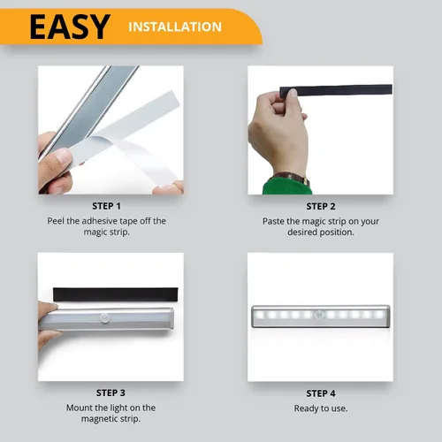 Vista 4 de PeakPlus Luz LED con sensor de movimiento, luces LED que funcionan con pilas, iluminación debajo del gabinete, luces adhesivas, luz nocturna