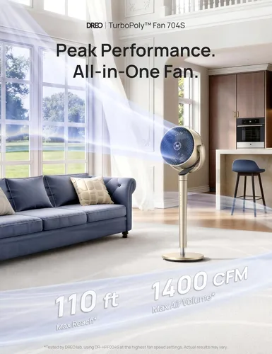 Vista 2 de Dreo Ventilador de pedestal con control inteligente, 43 pulgadas, ventiladores silenciosos oscilantes omnidireccionales de 150° + 120°