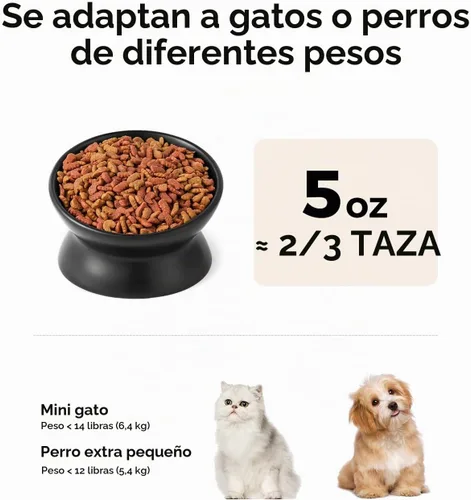 Vista 2 de LoeJan Tazón Elevado para Comida de Gatos, Tazón de Agua de Cerámica Elevado e Inclinado de 5 Oz, Platos Anti Vómito que Protegen la Columna Negro