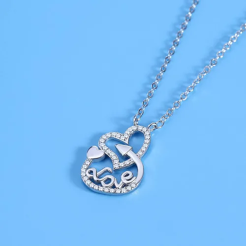 Vista 2 de Collar de corazón de amor de plata con diamante ajustable con dije de corazón de amor, joyería para el día de San Valentín para mujeres, niñas