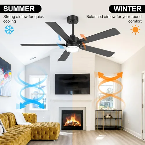 Vista 7 de 52 Inch Ceiling Fan with Lights and Remote, Modern Black Ceiling Fan, 6-Speed Reversible Motor, 3000K/4000K/6000K LED Light, Indoor Ceiling Fan for