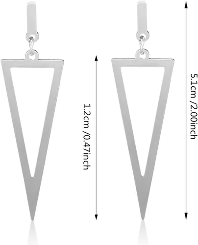 Vista 2 de WUWEIJIAJIA Aretes minimalistas de acero inoxidable punk plateado triangulares geométricos de gota dorados y negros rectangulares para mujeres