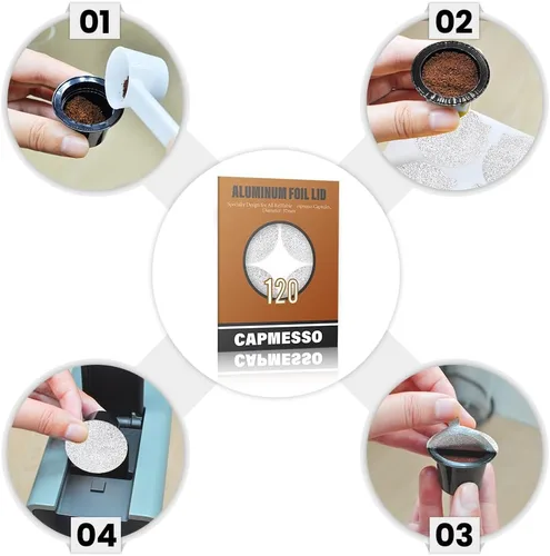 Vista 6 de CAPMESSO Cápsulas de café de papel de aluminio - Tapas de aluminio adhesivas de aluminio para reutilizar cápsulas originales Nespresso cápsulas