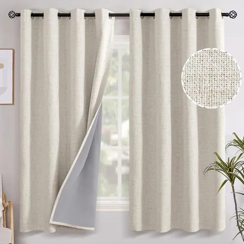 Vista 88 de YoungsTex - Cortinas opacas de lino para dormitorio, oscurecimiento de la habitación, cortinas con textura de lino, paneles con aislamiento térmico