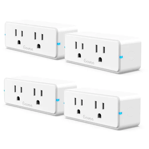 Vista 10 de Govee Paquete de 2 enchufes inteligentes duales, toma Bluetooth WiFi de 15 A, funciona con Alexa y Google Assistant, diseño compacto 2 en 1, control