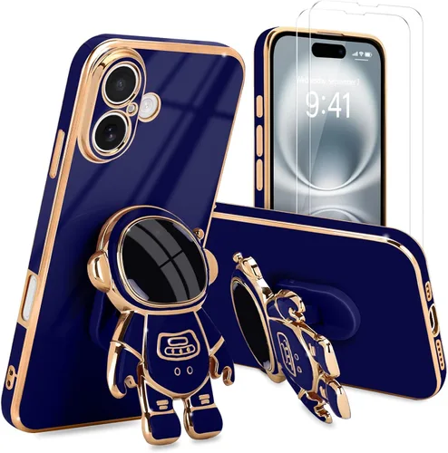 Vista 51 de Pepmune - Funda para iPhone 15 con soporte de astronauta 3D, color negro [2 Screen Protector], Luxury Electroplated Soft TPU Cover with Kickstand