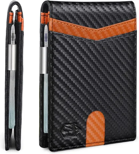 Vista 112 de Zitahli - Carteras delgadas con clip para dinero para hombre, tarjetero minimalista, de cuero, plegable, con bloqueo RFID, cartera de bolsillo