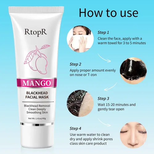 Vista 6 de RtopR Máscara removedor de puntos negros para cara, máscara facial de puntos negros, removedor de puntos negros, tira de poros de nariz para todo