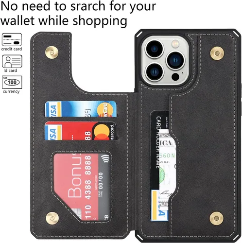 Vista 3 de Cavor Funda para iPhone 14 Pro con tarjetero, funda tipo cartera para iPhone 14 Pro para mujeres y hombres, funda de teléfono para iPhone 14 Pro
