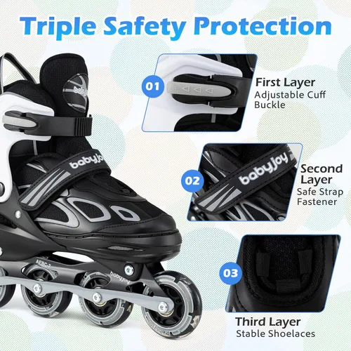 Vista 5 de BABY JOY Patines en línea, 4 tamaños ajustables para niños con ruedas iluminadas para niños de 5 a 14 años, divertidos patines iluminadores