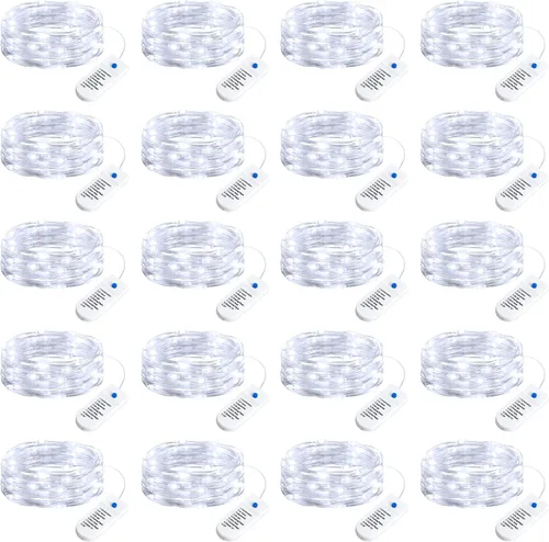 Vista 16 de Minetom Paquete de 12 luces de hadas que funcionan con pilas, 8 modos, 7 pies, 20 LED, 6 colores, impermeables, alambre plateado, luces