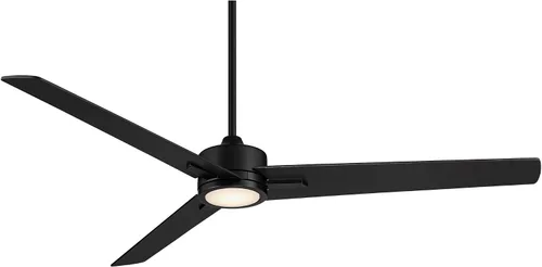Vista 2 de Casa Vieja Ventilador de techo industrial moderno de 3 aspas Monte Largo de 60 pulgadas con luz LED regulable, control remoto, negro mate para sala