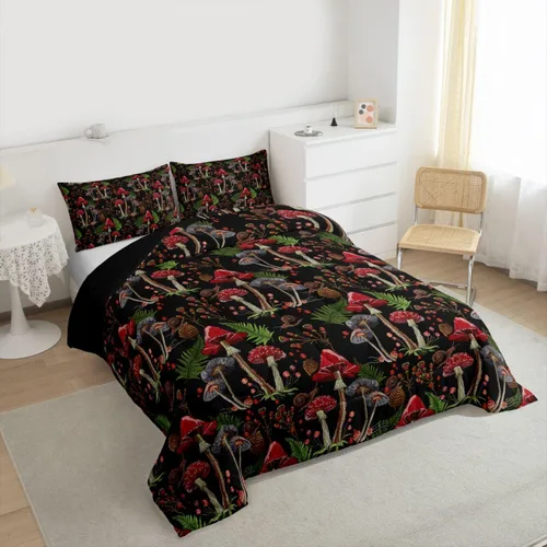 Vista 2 de Feelyou Lindo juego de edredón decorativo de hongos para niños, edredón de hongos de dibujos animados para niños y adolescentes, juego de ropa