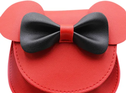 Vista 4 de JUMISEE Bolso cruzado con lazo para niñas pequeñas, diseño de ratón, con pompones