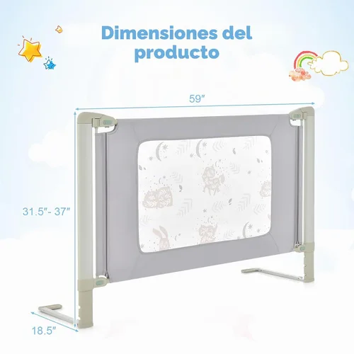 Vista 7 de BABY JOY Riel de cama para niños pequeños, rieles laterales de seguridad extra largos de elevación vertical de 59 pulgadas con doble bloqueo Gris