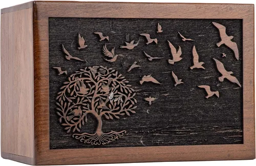 Vista 12 de Urna de cremación para cenizas humanas, adulto, hombre y mujer, caja de madera del árbol de la vida, urna para cenizas – Urna funeraria decorativa