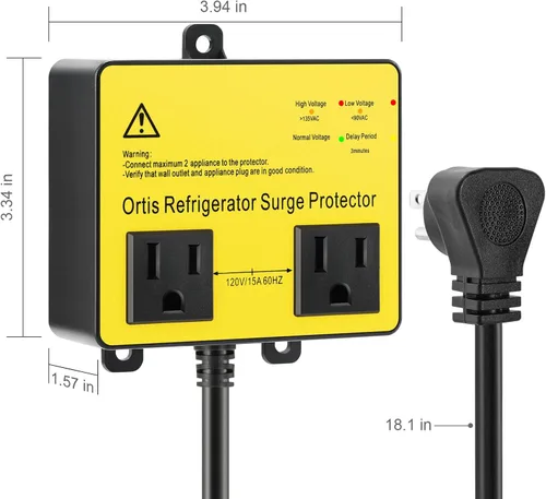 Vista 6 de Ortis Protector de sobretensiones para refrigerador, protector de voltaje de doble salida para electrodomésticos con retardo de tiempo, protege