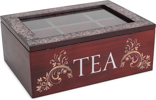 Vista 8 de Cottage Garden Cofre de almacenamiento de té de madera de pino negro de 9 x 6.25 pulgadas