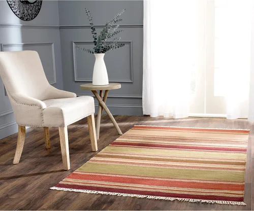 Vista 12 de SAFAVIEH Striped Kilim Collection STK311A - Alfombra de lana de tejido plano hecha a mano de 2 pies 3 pulgadas x 6 pies, color beige