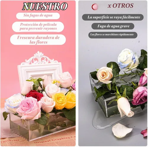 Vista 5 de Paquete de 2 jarrones de acrílico rectangulares, floreros de acrílico transparente, centro de mesa floral de 12 pulgadas de largo para decoración