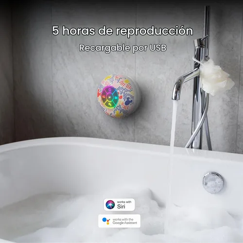 Vista 3 de Disney Mickey Mouse y sus amigos Altavoz LED Bluetooth para ducha - Altavoz a prueba de salpicaduras con controles táctiles + 5 horas