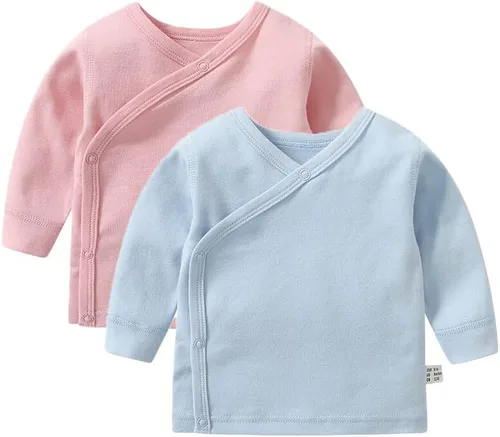Vista 7 de HAOLUKI Baby Long Sleeve Side-snap Cotton Shirt Unisex Newborn Girls Boys Kimono Tee Shirts Top