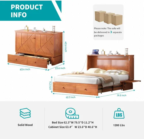 Vista 2 de BALUS Murphy - Cama Queen con colchón, cama de armario para ahorrar espacio, color cereza