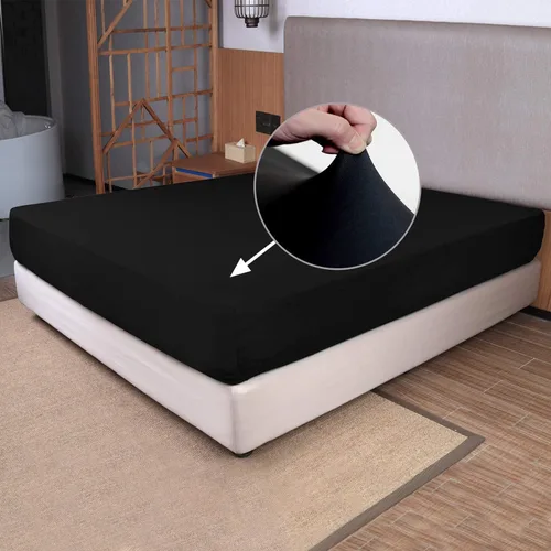 Vista 2 de N&Y HOME Juego de sábanas ajustables elásticas y fundas de almohada, color negro, tamaño matrimonial
