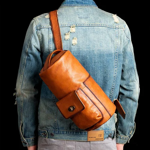 Vista 6 de NIUCUNZH Bolso bandolera de cuero genuino vintage hecho a mano, mochila de hombro, mochila de senderismo, paquete de viaje