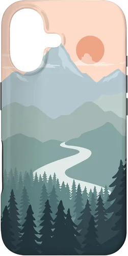 Vista 32 de Boho Chic Pines Forest Mountains Landscape Minimal Sunset Case for iPhone 16