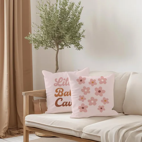 Vista 2 de Little Babe Cave Boho - Fundas de almohada decorativas con cita para niña, fundas de almohada retro de margaritas para el hogar, habitación