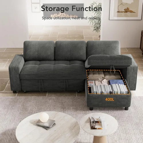 Vista 7 de Vipbear Sofá cama modular de 81 pulgadas con cama extraíble, sofá cama en forma de L, sofá extraíble con respaldo reclinable, diván de Gris oscuro