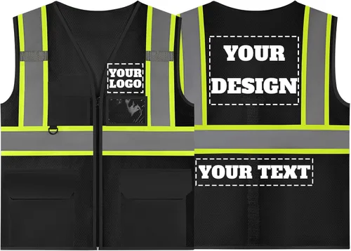 Vista 9 de Chaleco de seguridad reflectante de malla con logotipo personalizado con cremallera Chaleco de alta visibilidad para construcción al aire libre Ropa
