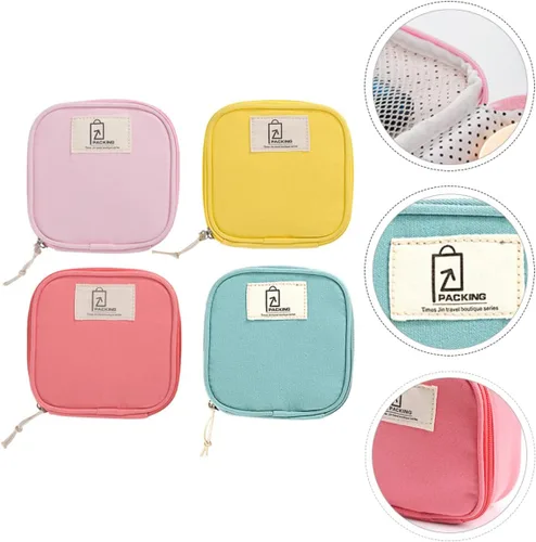 Vista 8 de 4 bolsas para monedas, bolsa con cremallera femenina, linda joyería de viaje para organizadores, servilletas portátiles para mujeres, organizador