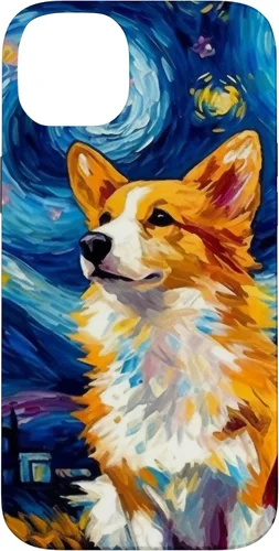 Vista 15 de Carcasa para iPhone 16 Welsh Corgi Dog Starry Night Van Gogh Welsh Corgi