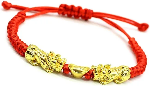 Vista 5 de MANRUO Feng Shui, la mejor pulsera de cuerda roja con doble Pi XiuPi Yao y lingotes de riqueza dorada, joyería atrae riqueza y buena suerte