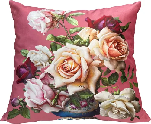Vista 19 de Funda de cojín floral ligera de lujo, 18 x 18 pulgadas, pintura al óleo retro victoriana de doble cara, fondo negro, flor vibrante, funda de cojín
