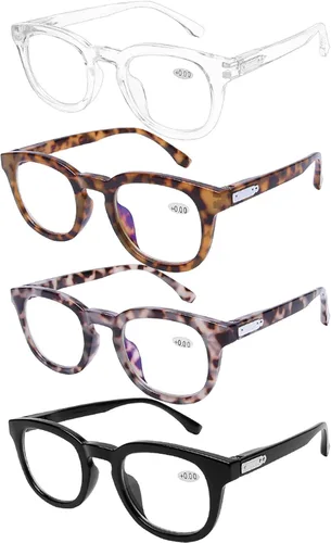Vista 5 de AQWANO Retro Round Designer Reading Glasses Women Men, Classic Computer Blue Light Block Readers Glasses with Spring Hinge
