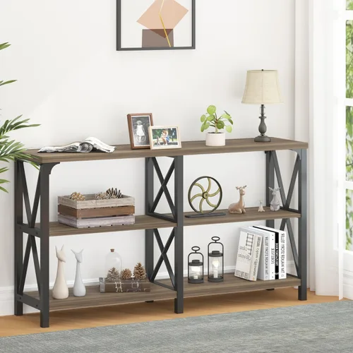 Vista 14 de LVB Mesa de sofá rústica, mesa consola de granja para sala de estar, mesa de entrada de pasillo con almacenamiento, mesa de entrada para vestíbulo