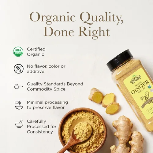 Vista 5 de HQOExpress Jengibre Orgánico Molido – Sin OMG, Kosher, polvo de jengibre orgánico certificado por USDA – Condimento aromático picante y caliente